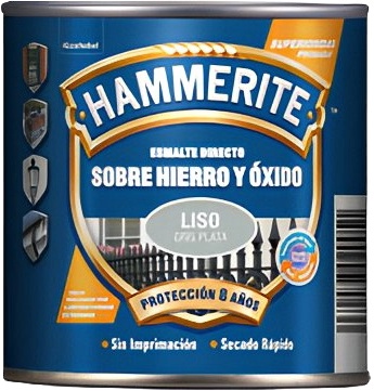 Esmalte Metalico Directo Hammerite Liso Brillo Gris Plata 250ml